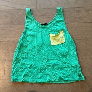 UO Color-block Green Tank Top with Yellow Pocket
